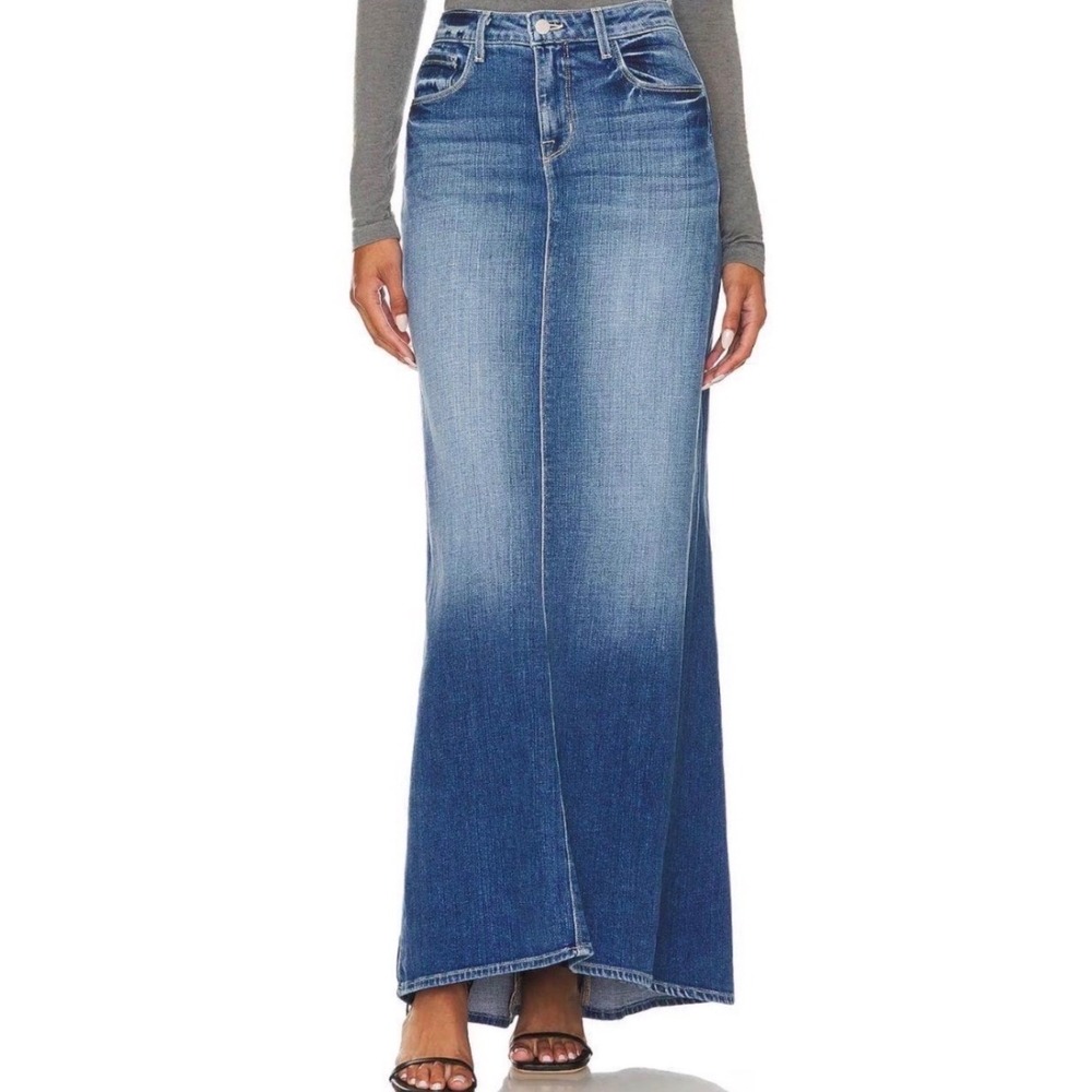 L'AGENCE Kailani Mermaid Denim Maxi Skirt Athos Blue Stretch Size 26
